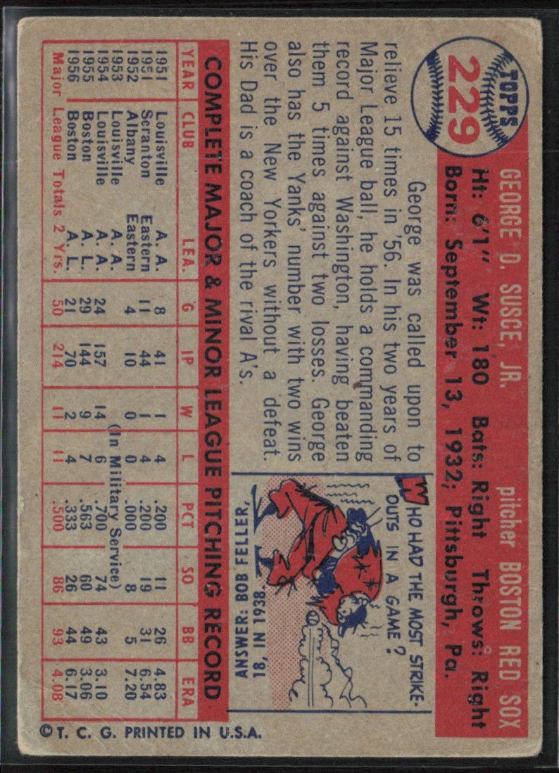George Susce 1957 Topps #229 Boston Red Sox