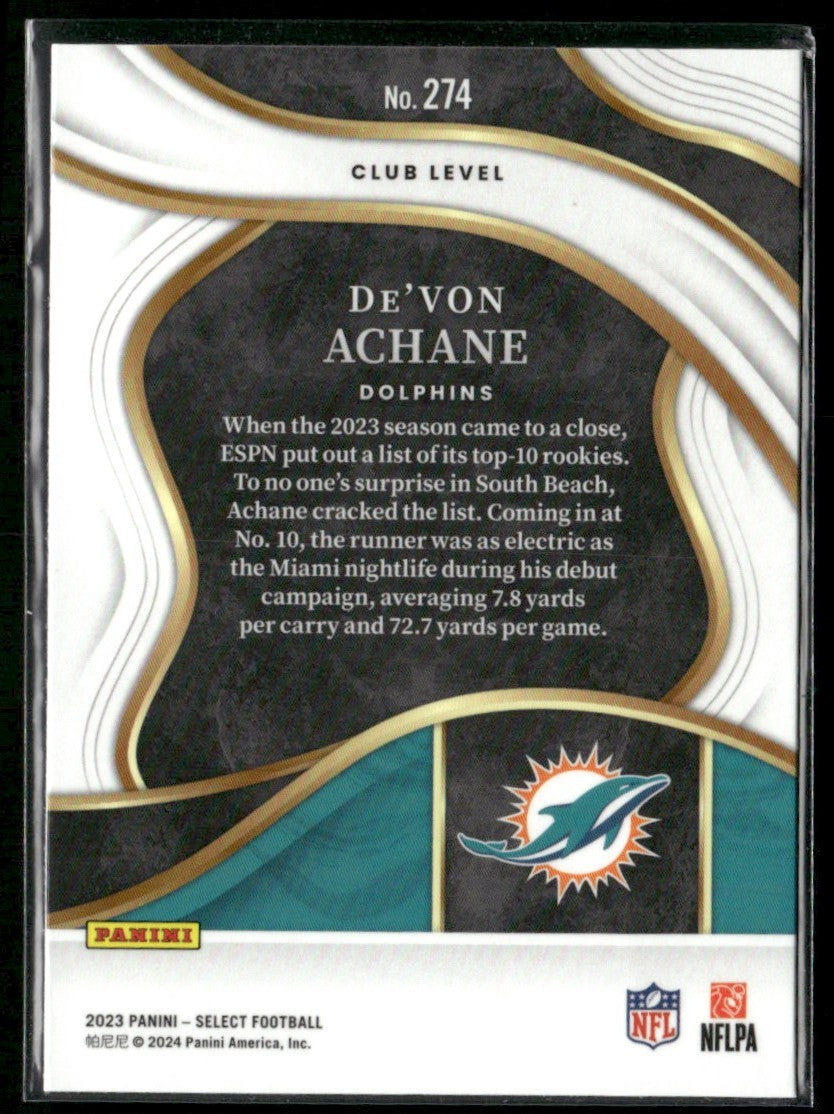 De'Von Achane 2023 Panini Select Club RC #274 Miami Dolphins