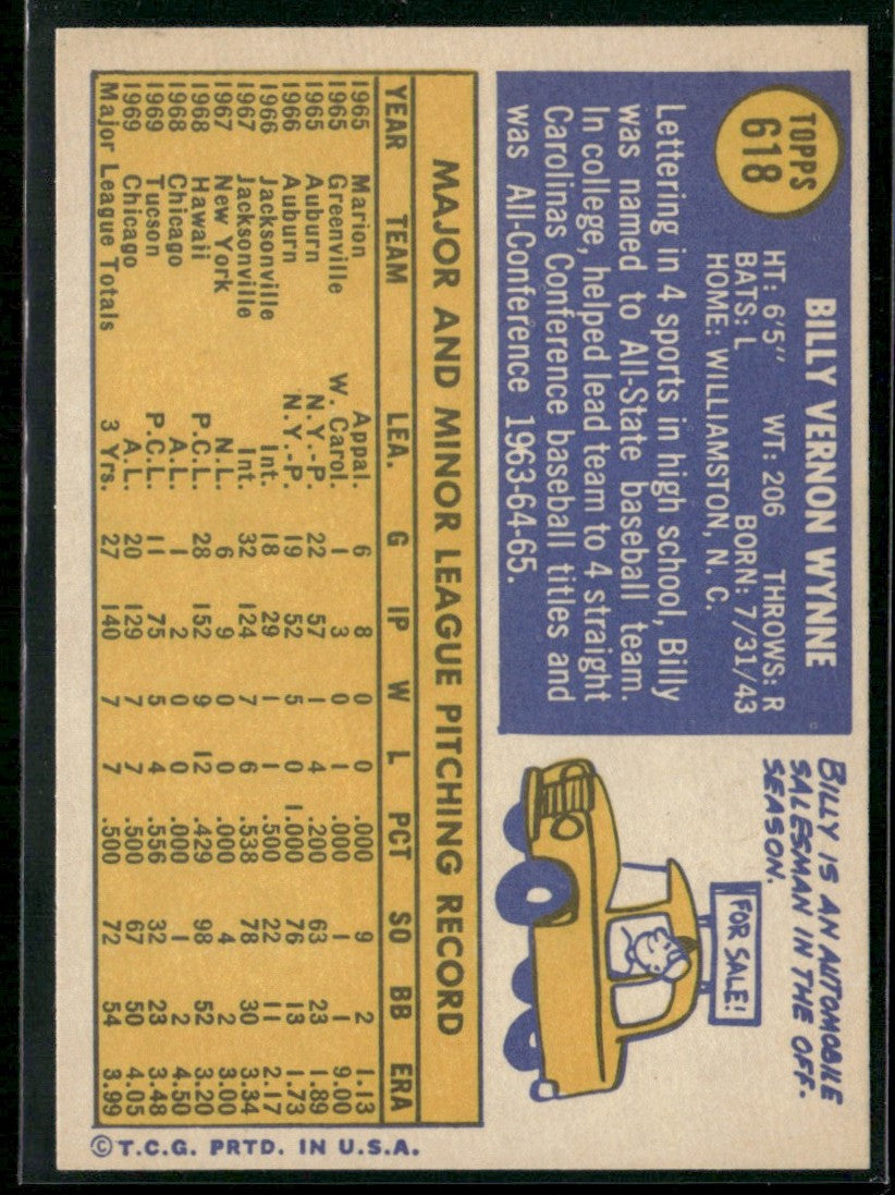 Billy Wynne 1970 Topps RC #618 Chicago White Sox
