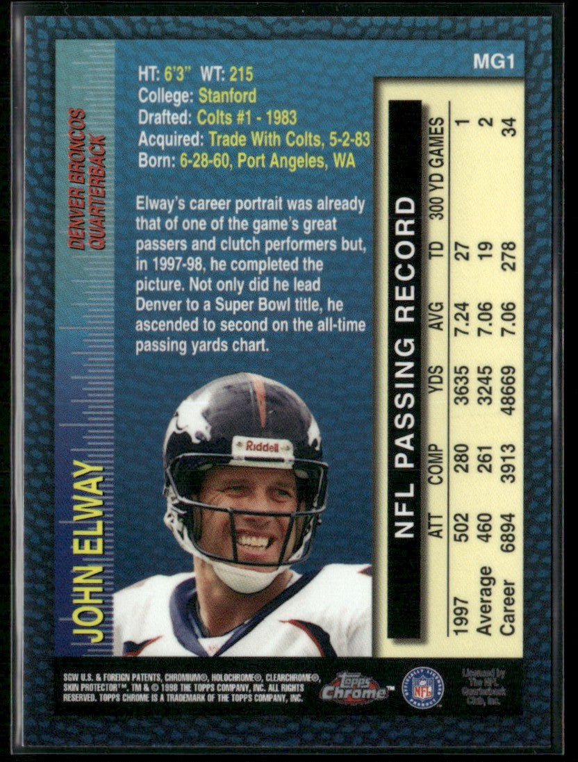 John Elway 1998 Topps Chrome Measures of Greatness #MG1 Denver Broncos