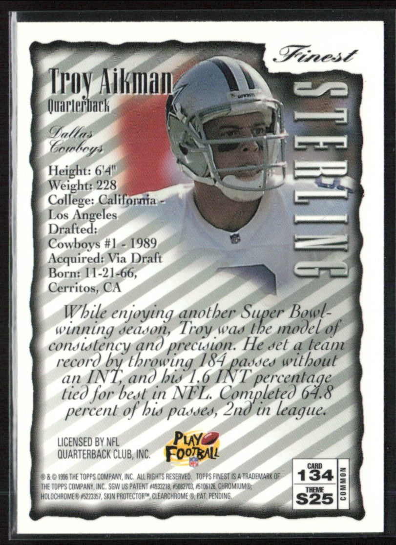 Troy Aikman 1996 Topps Finest #134 Dallas Cowboys