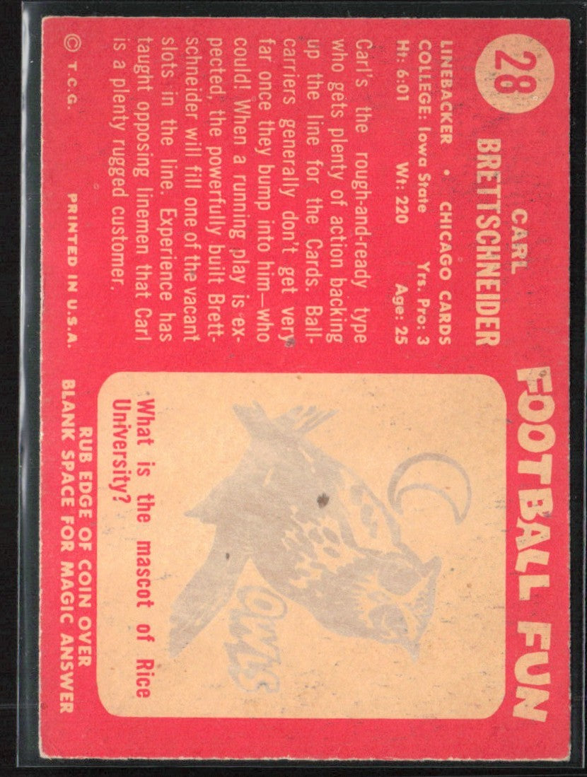 Carl Brettschneider 1958 Topps RC #28 Chicago Cardinals
