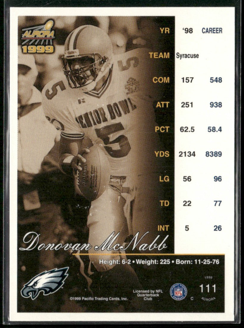 Donovan McNabb 1999 Pacific Aurora RC #111 Syracuse Orangemen