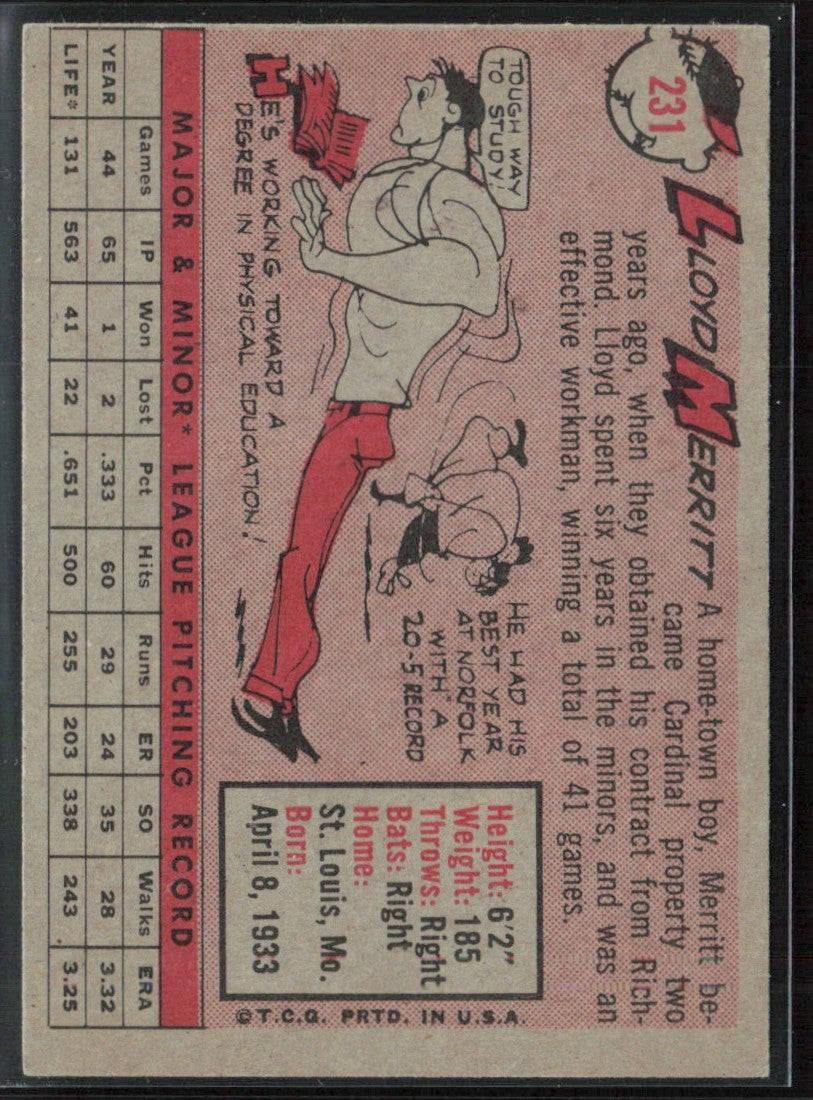 Lloyd Merritt 1958 Topps RC #231.0 St. Louis Cardinals