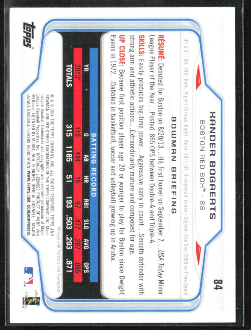 Xander Bogaerts 2014 Bowman RC #84 Boston Red Sox