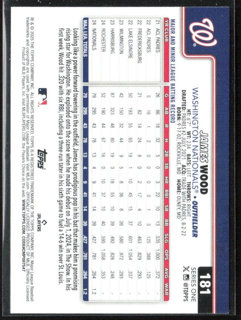 James Wood 2025 Topps RC #181 Washington Nationals
