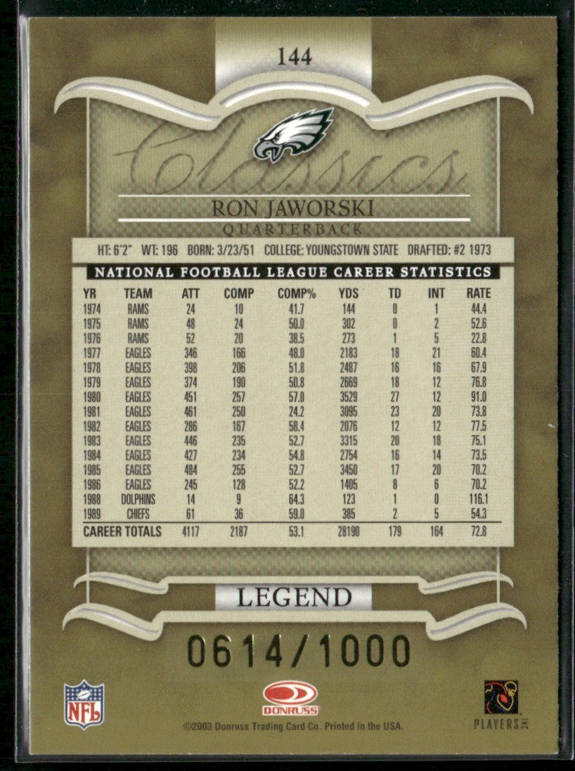 Ron Jaworski 2003 Donruss Classics /1000 #144 Philadelphia Eagles