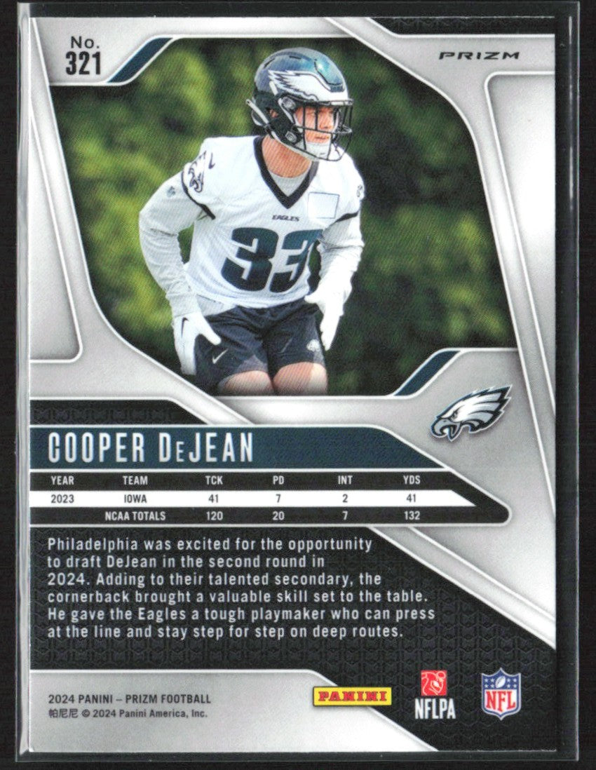 Cooper DeJean 2024 Panini Prizm Lazer RC #321 Philadelphia Eagles