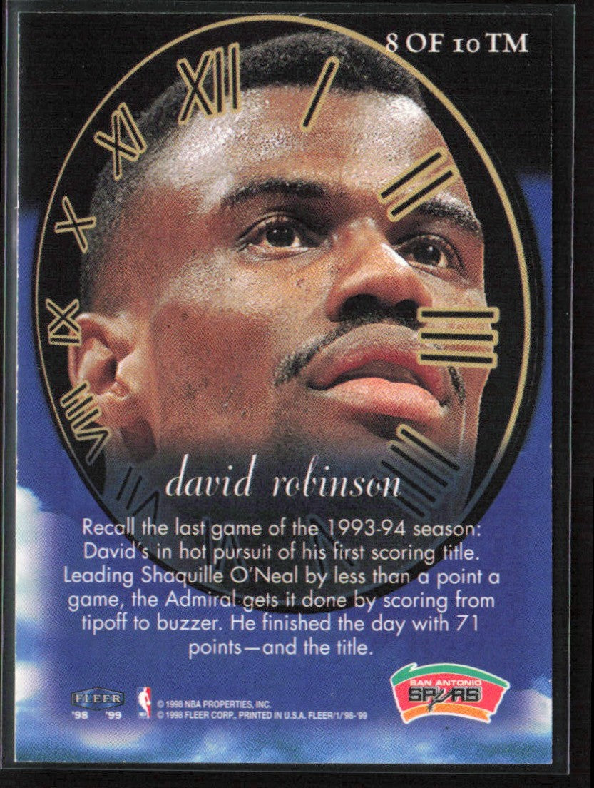 David Robinson 1998 Fleer Tradition Timeless Memories #8 San Antonio Spurs