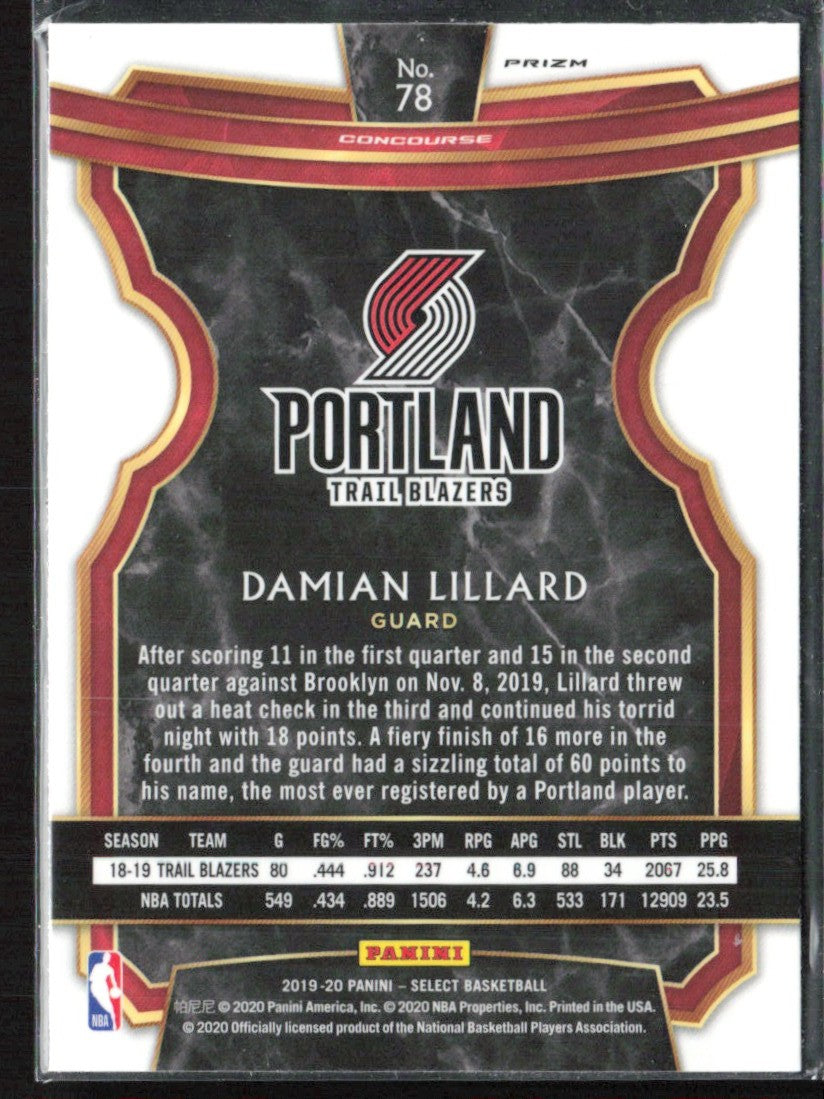 Damian Lillard 2019 Panini Select Concourse Red Wave #78 Portland Trail Blazers