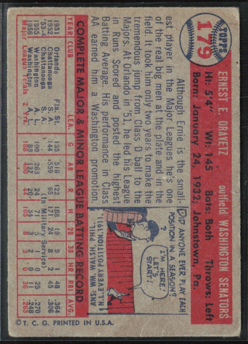 Ernie Oravetz 1957 Topps #179 Washington Senators