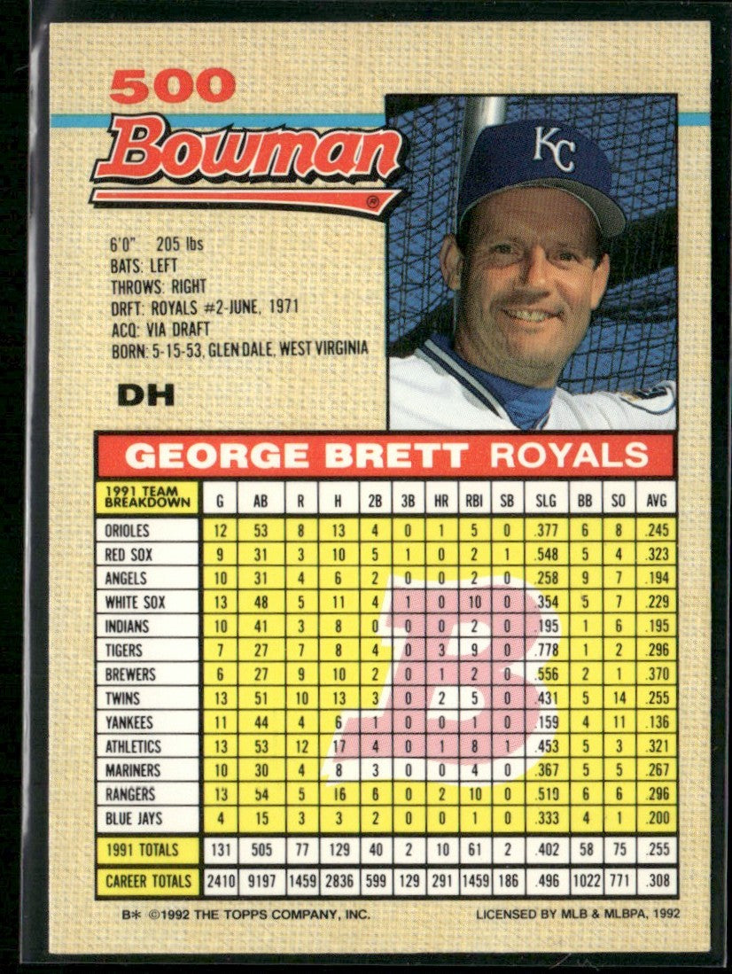 George Brett 1992 Bowman #500 Kansas City Royals