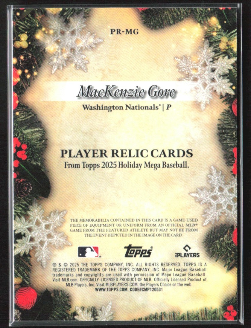 MacKenzie Gore 2025 Topps Holiday Jersey #PR-MG Washington Nationals
