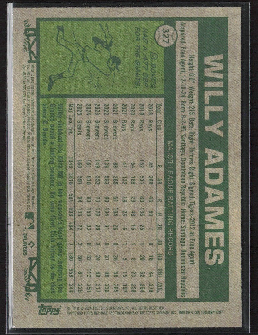 Willy Adames 2026 Topps Heritage Chrome Pink Sparkle Refractor #327