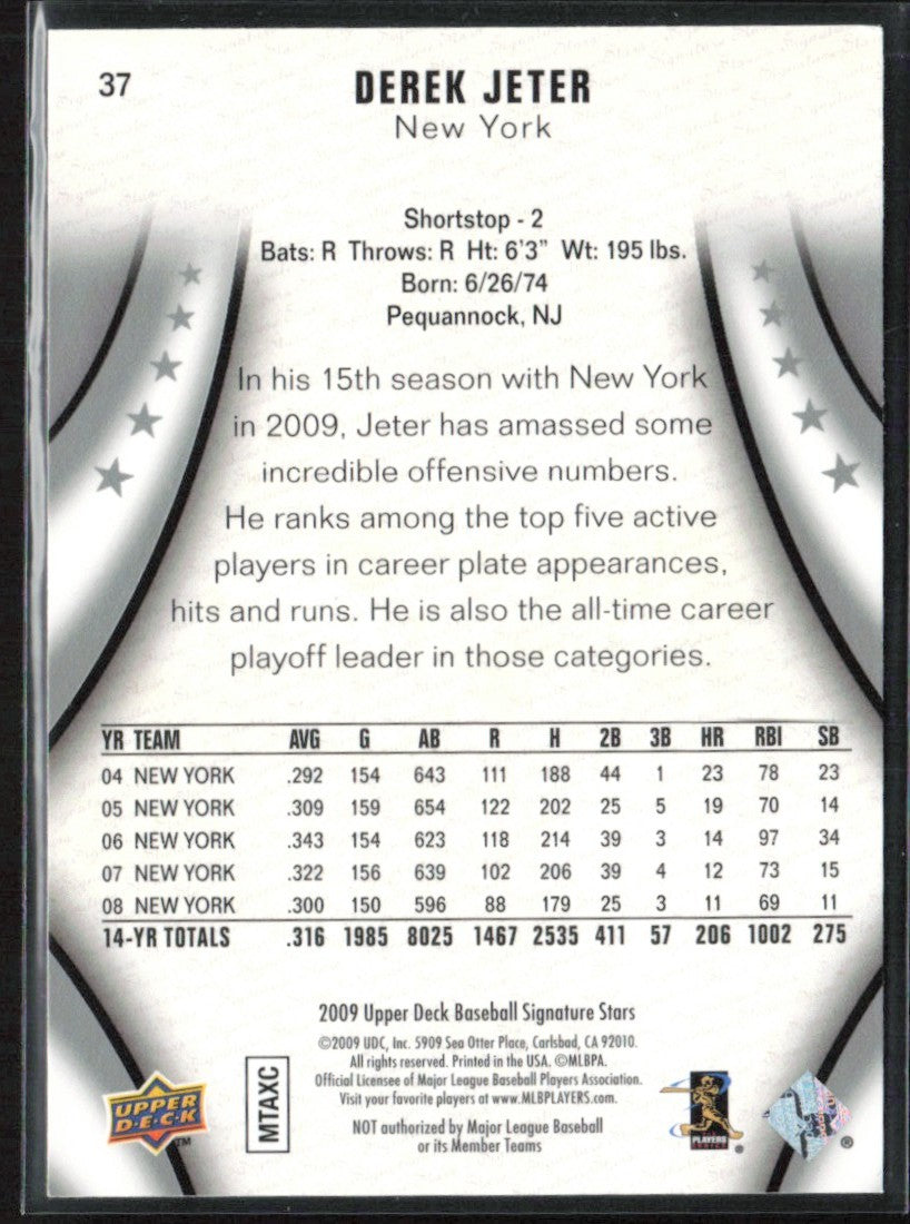 Derek Jeter 2009 Upper Deck Signature Stars #37 New York Yankees