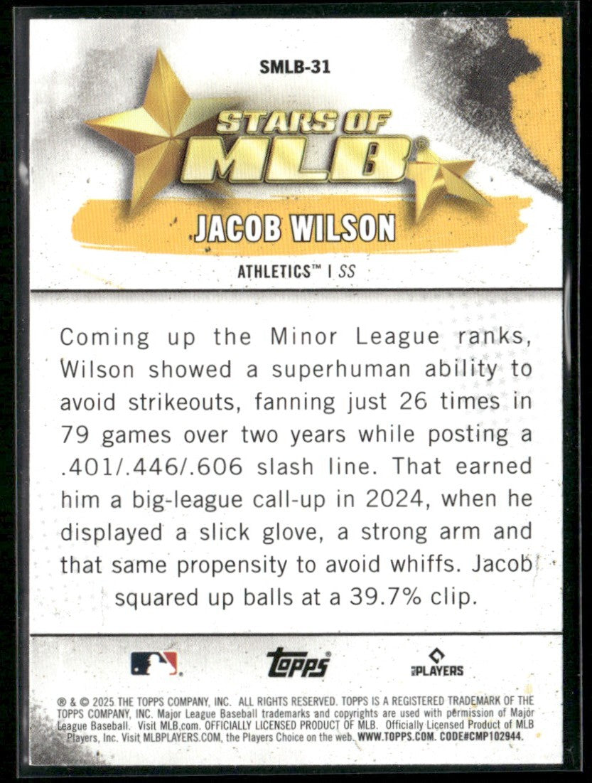 Jacob Wilson 2025 Topps Stars of MLB RC #SMLB-31 Athletics