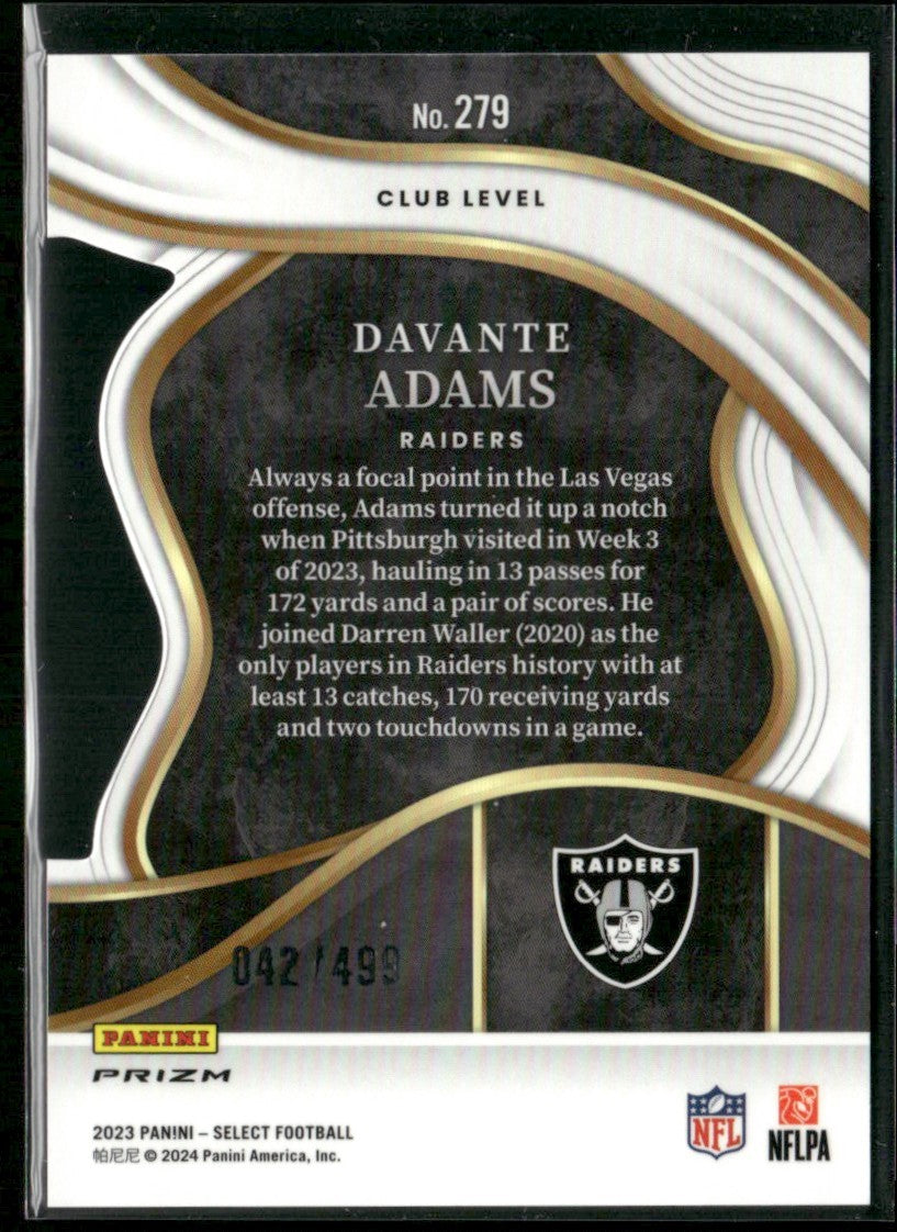 Davante Adams 2023 Panini Select Club Neon Green Prizms Die Cuts /499 #279