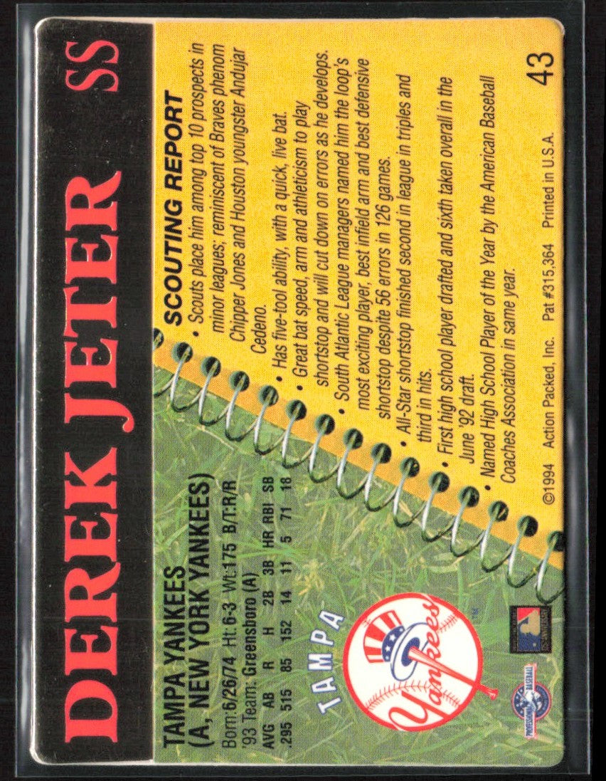 Derek Jeter 1994 Action Packed Minors #43 Tampa Yankees
