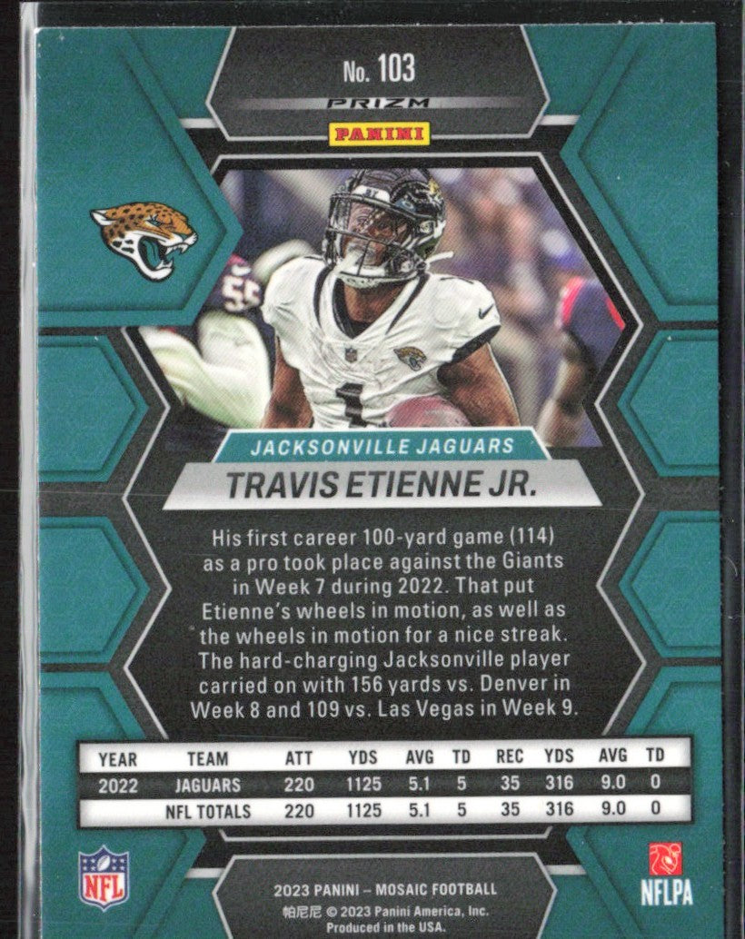 Travis Etienne Jr. 2023 Panini Mosaic No Huddle Silver #103 Jacksonville Jaguars