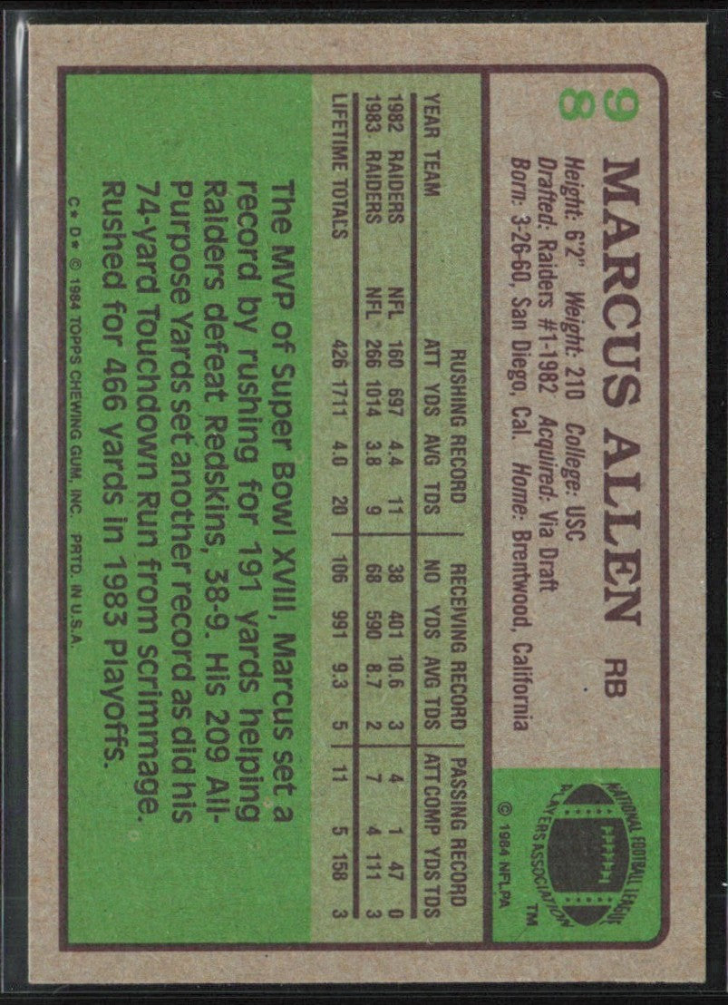 Marcus Allen 1984 Topps #98 Los Angeles Raiders