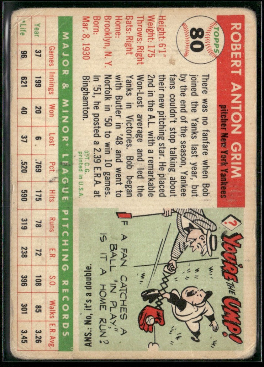 Bob Grim 1955 Topps RC #80 New York Yankees