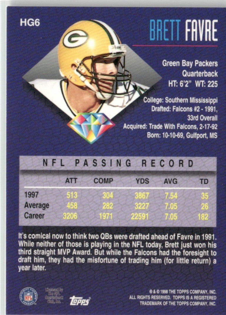 Brett Favre 1998 Topps Hidden Gems #HG6 Green Bay Packers