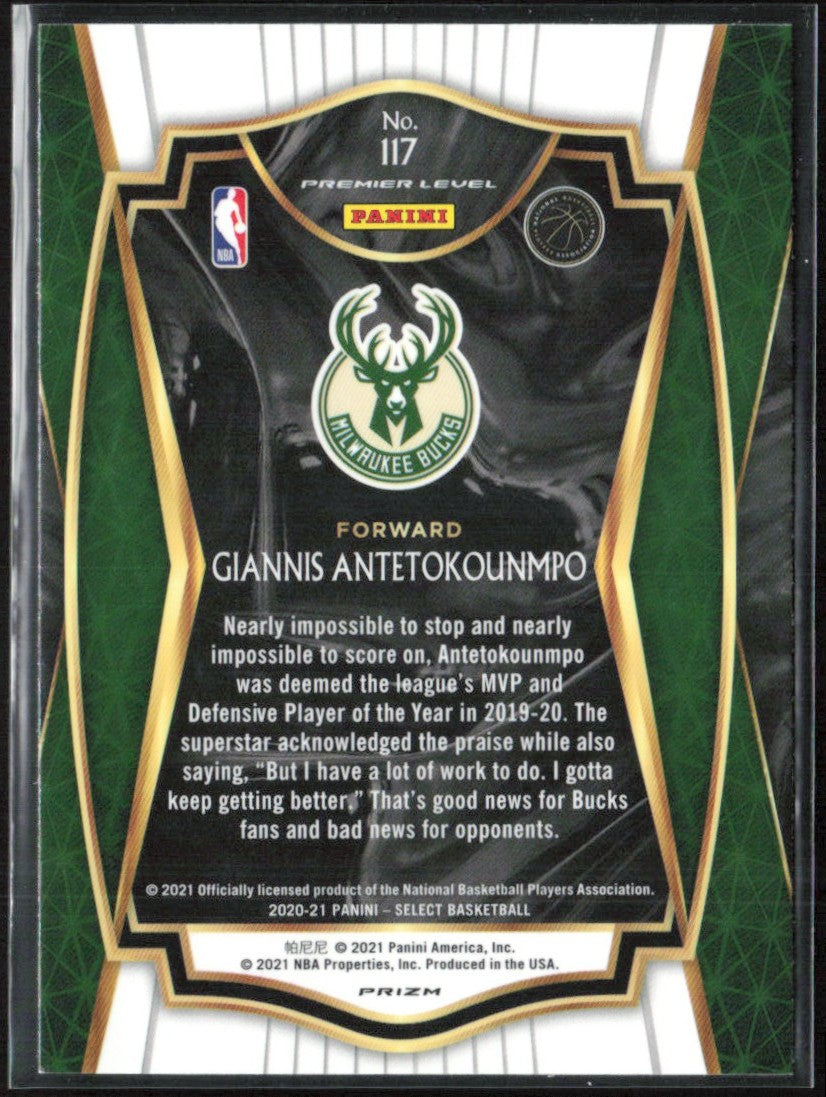 Giannis Antetokounmpo 2020 Panini Select Premier Blue Prizm #117 Milwaukee Bucks