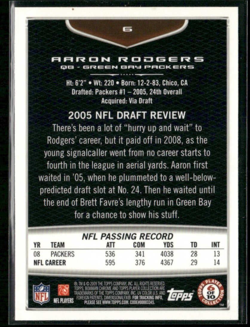 Aaron Rodgers 2009 Bowman Chrome #6 Green Bay Packers