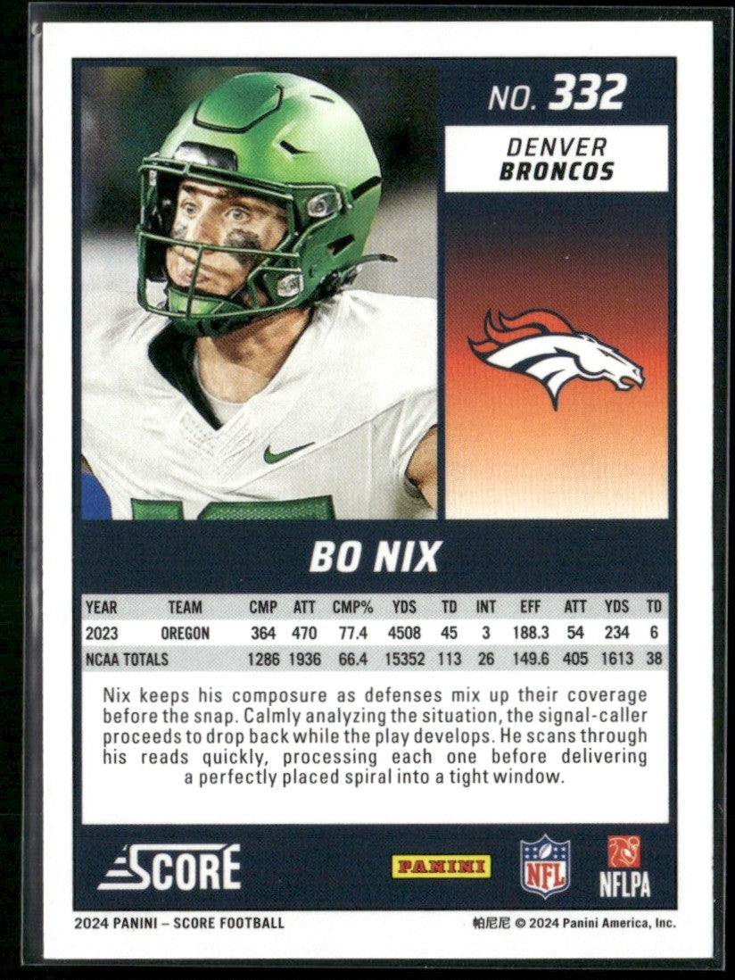 Bo Nix 2024 Score RC #332 Denver Broncos