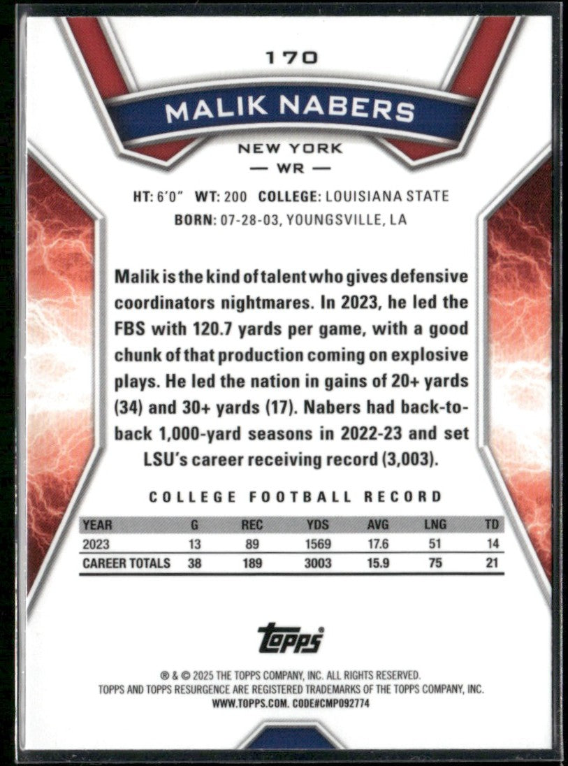 Malik Nabers 2024 Topps Resurgence RC #170 New York Giants