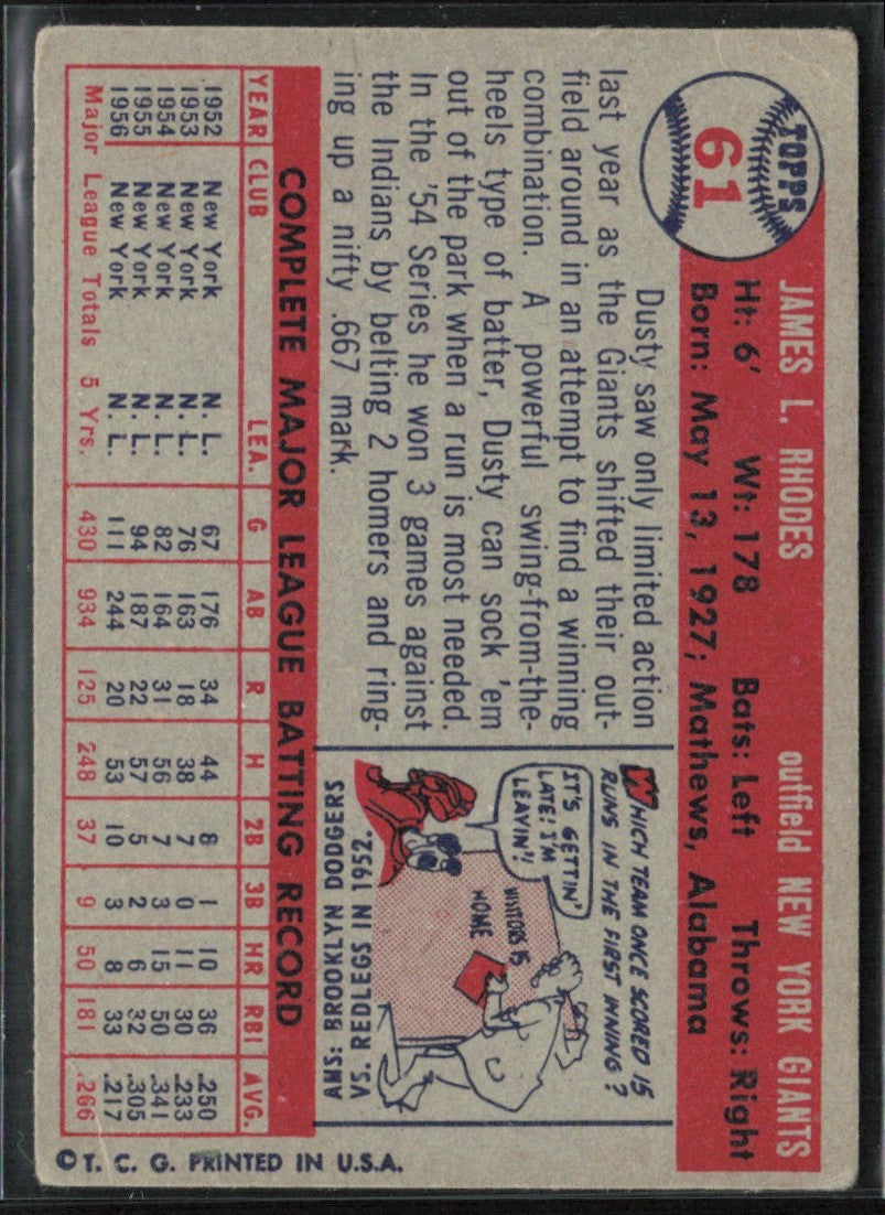 Dusty Rhodes 1957 Topps #61 New York Giants