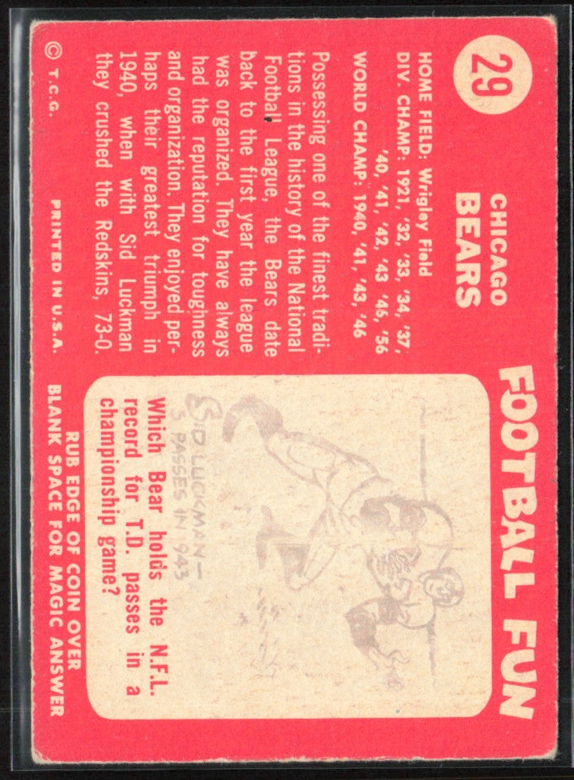 Chicago Bears 1958 Topps #29 Chicago Bears