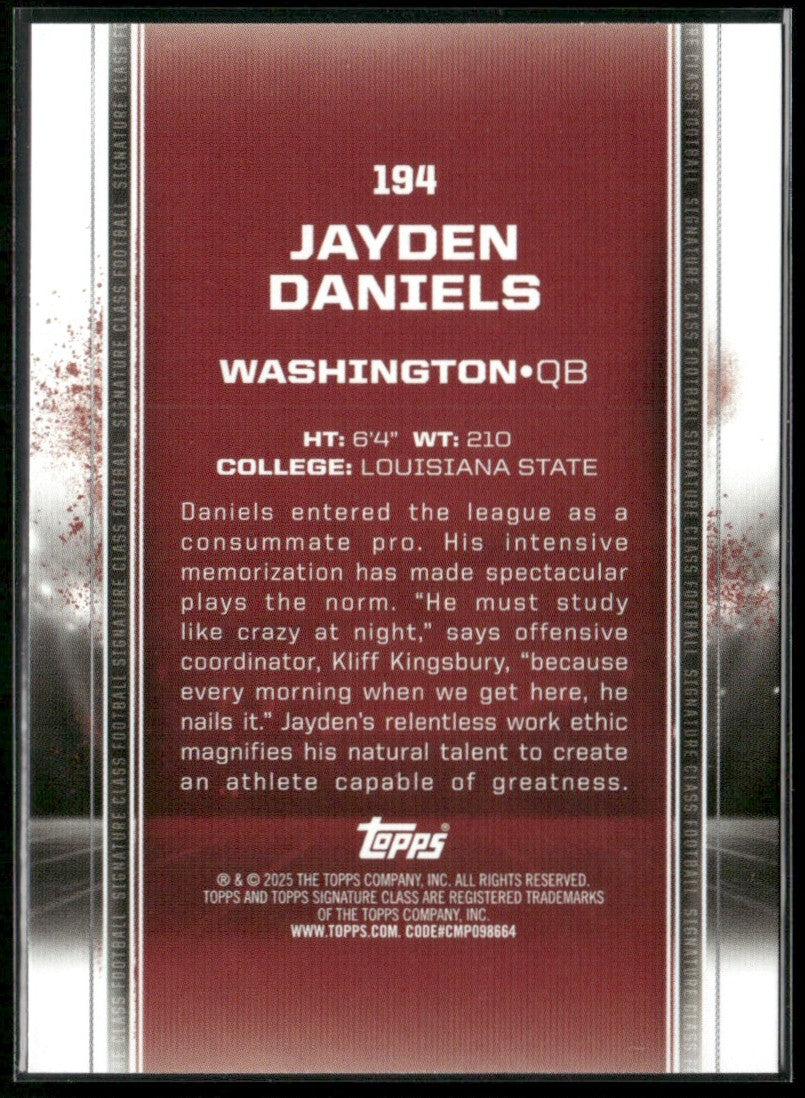 Jayden Daniels 2024 Topps Signature Class Bronze RC #194 Washington Commanders
