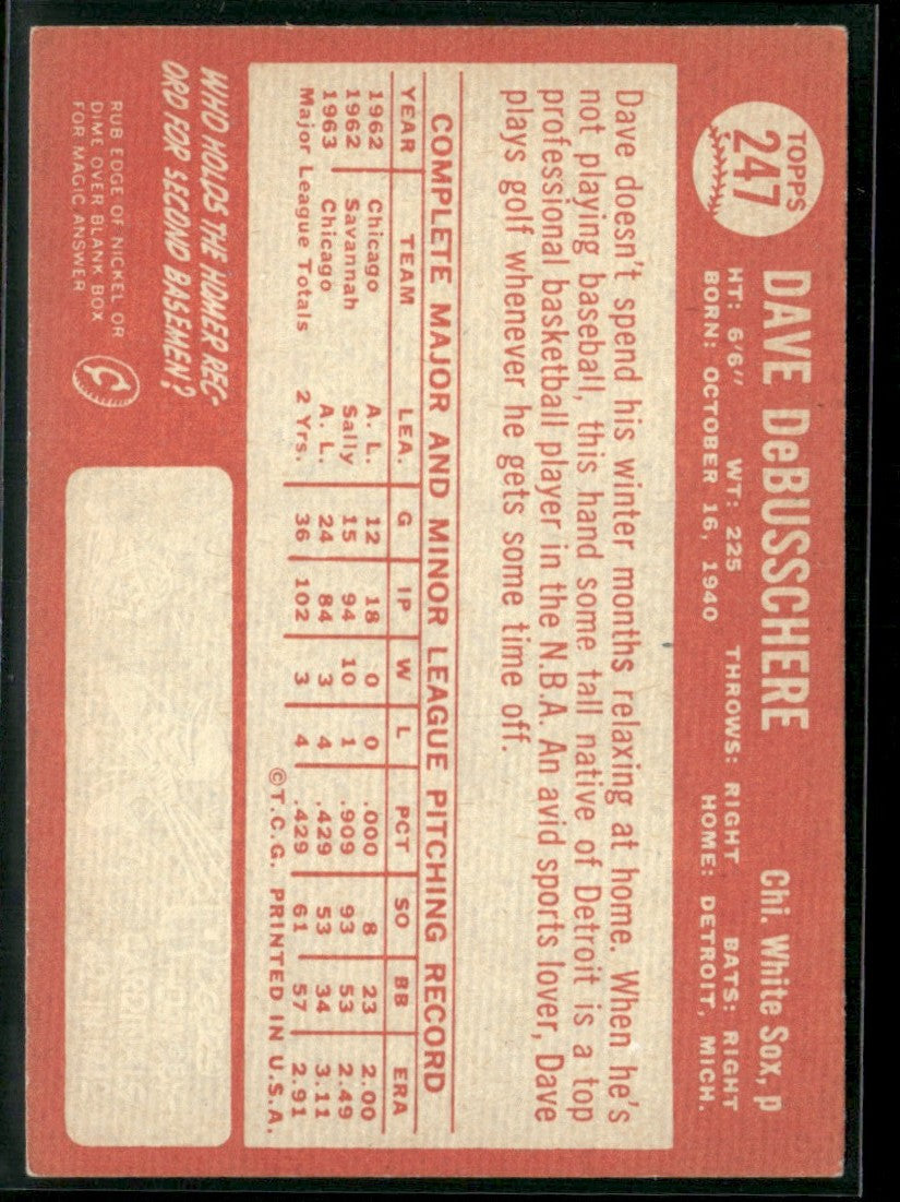 Dave DeBusschere 1964 Topps #247 Chicago White Sox