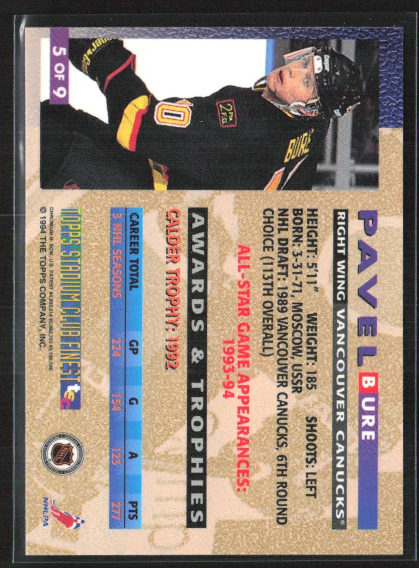 Pavel Bure 1994 Topps Stadium Club Finest #5 Vancouver Canucks