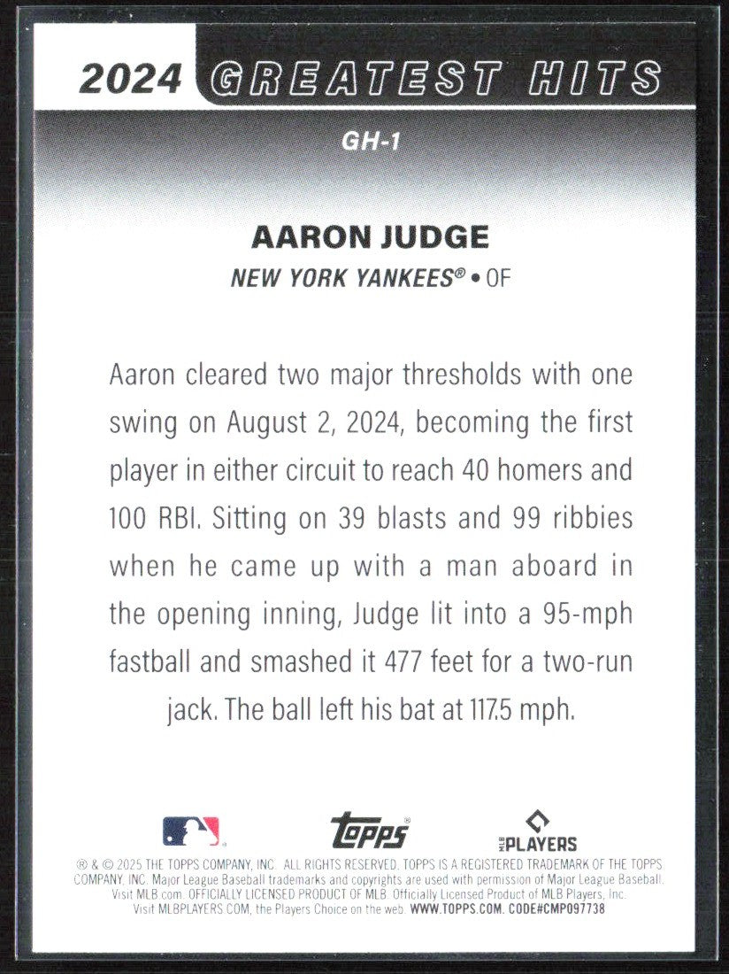 Aaron Judge 2025 Topps Greatest Hits #GH-1 New York Yankees