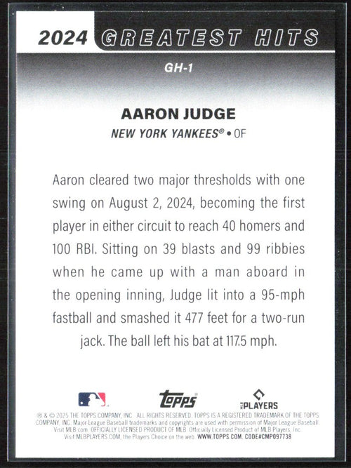 Aaron Judge 2025 Topps Greatest Hits #GH-1 New York Yankees