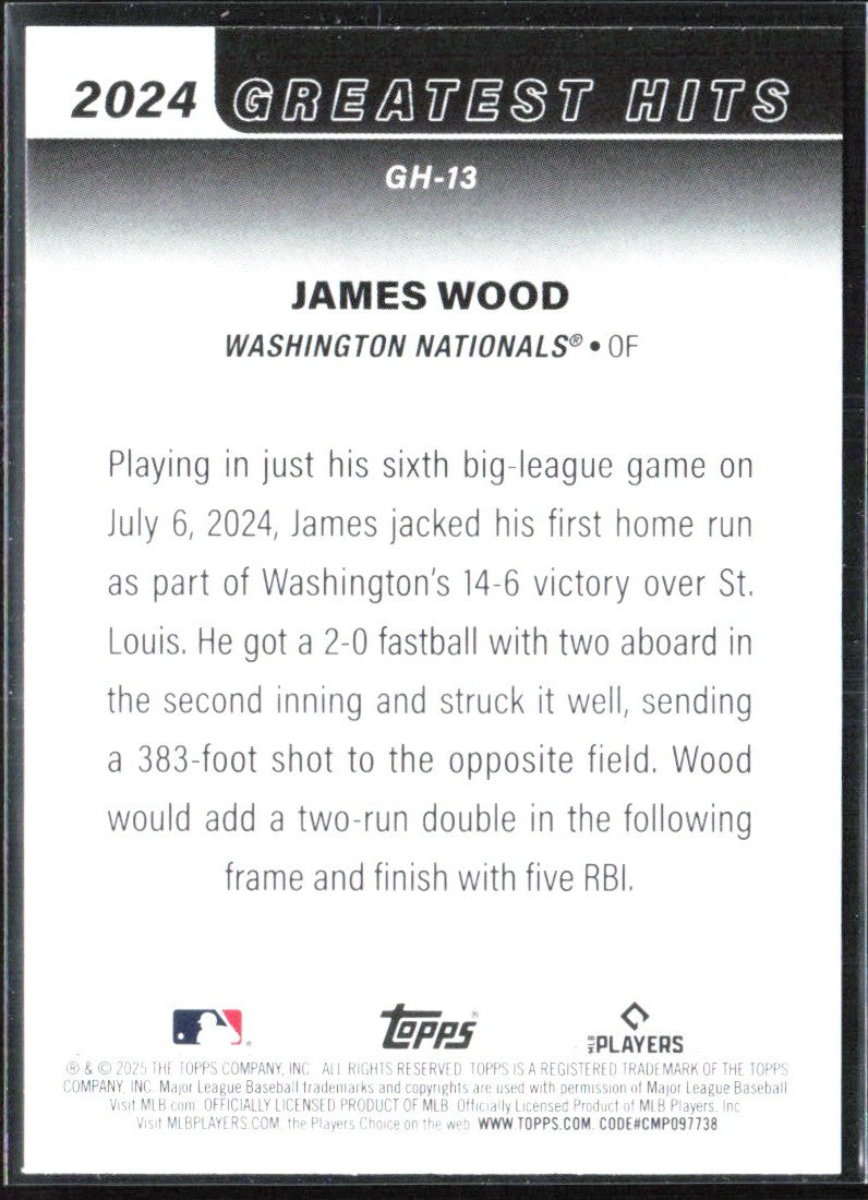 James Wood 2025 Topps Greatest Hits RC #GH-13 Washington Nationals
