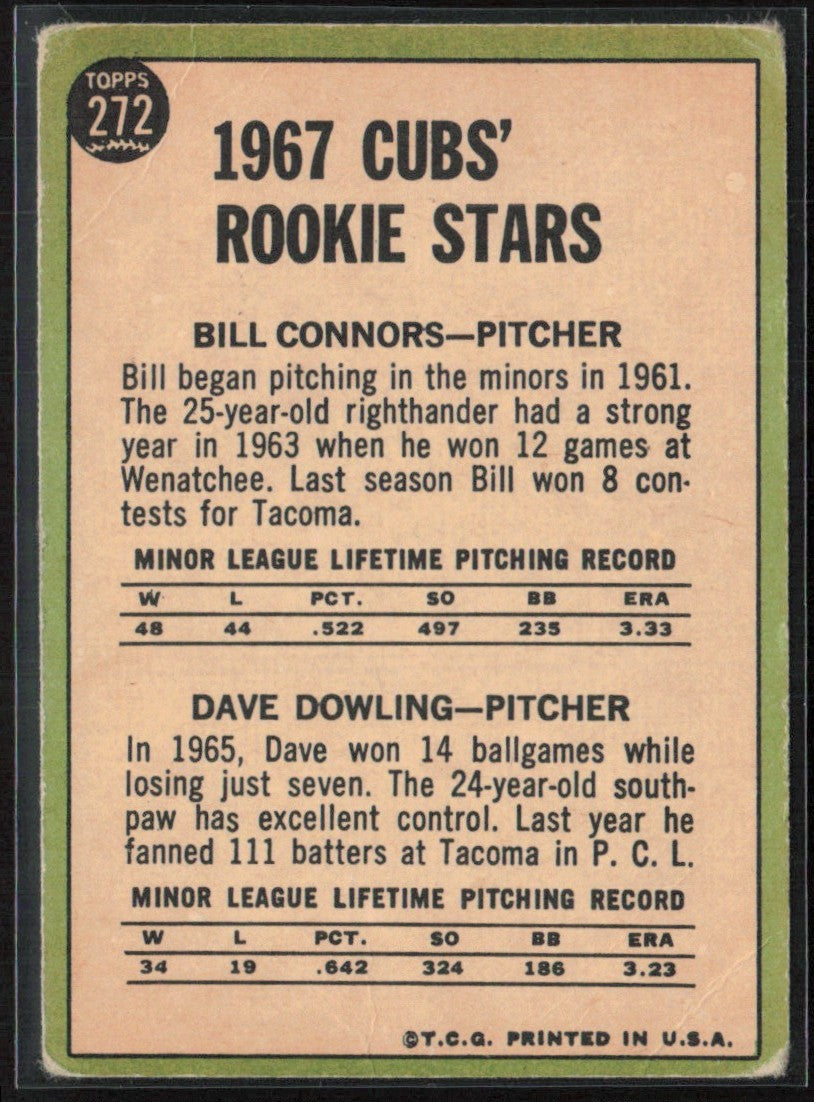 Bill Connors/Dave Dowling 1967 Topps RC #272 Chicago Cubs