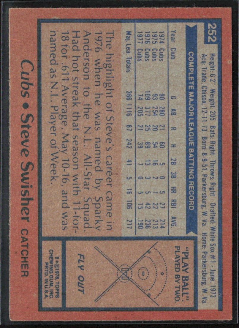 Steve Swisher 1978 Topps #252 Chicago Cubs