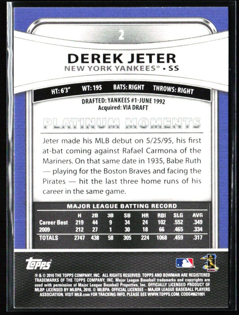 Derek Jeter 2010 Bowman Platinum #2 New York Yankees