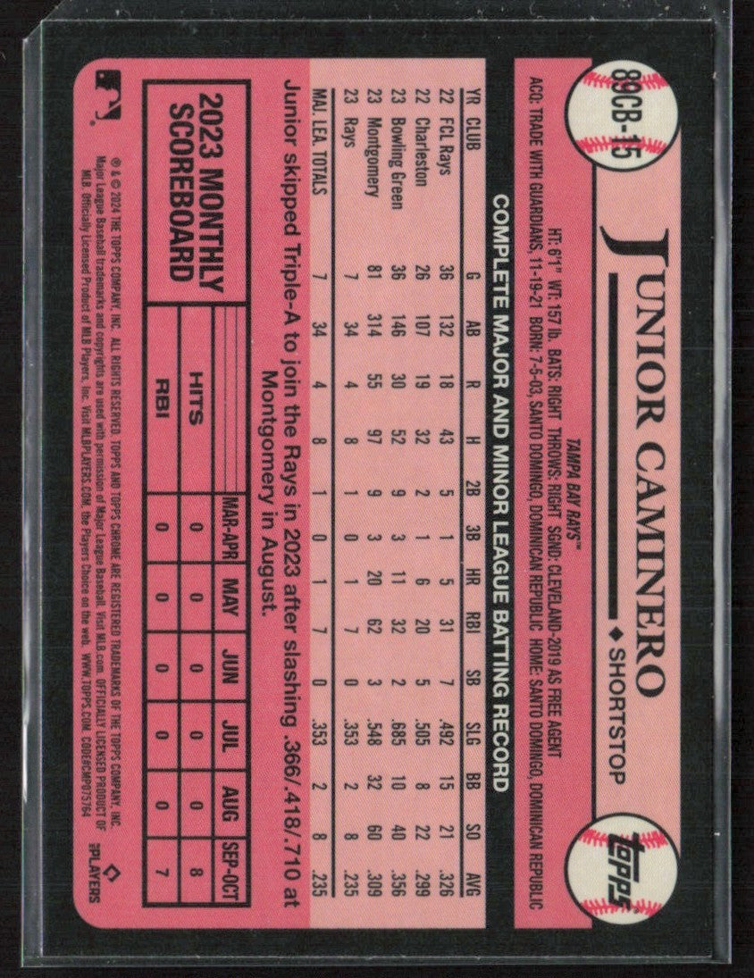 Junior Caminero 2024 Topps Chrome 1989 Design RC #89CB-15 Tampa Bay Rays