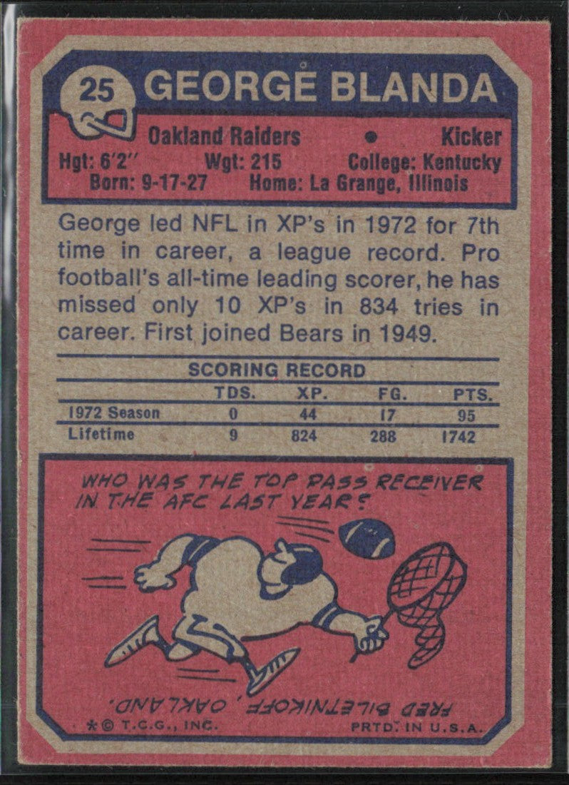 George Blanda 1973 Topps #25 Oakland Raiders