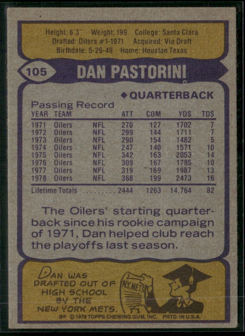 Dan Pastorini 1979 Topps #105 Houston Oilers
