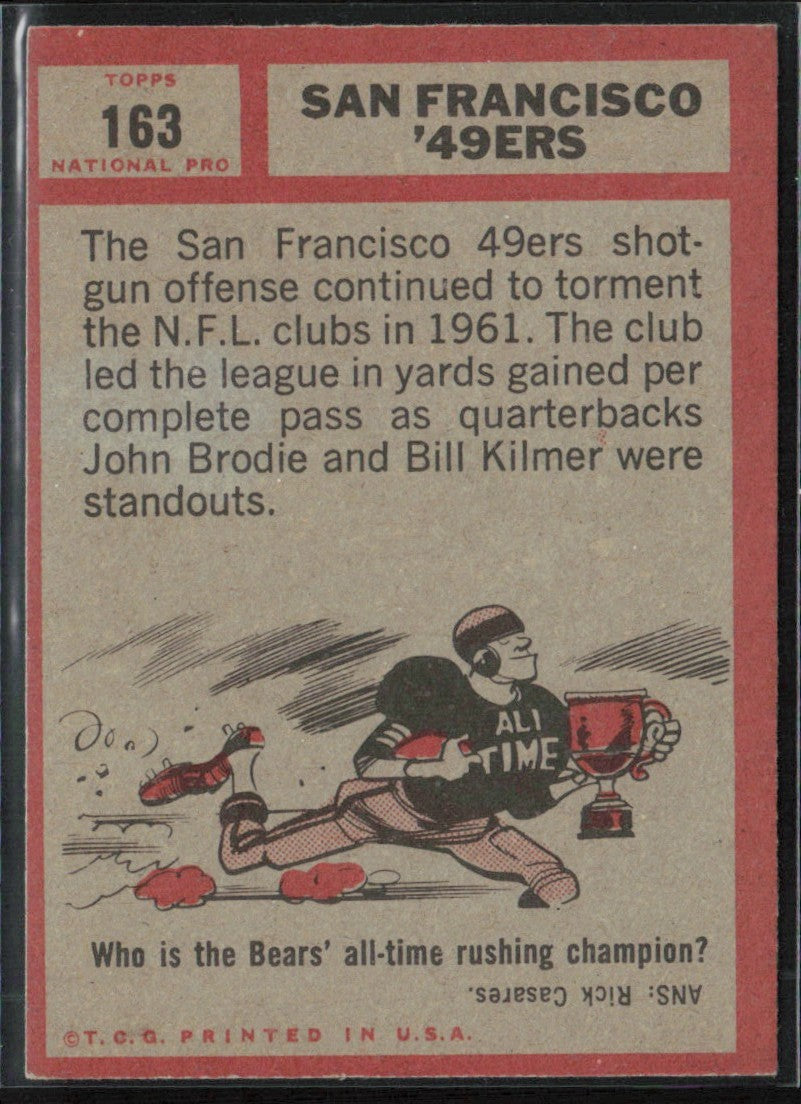 San Francisco 49ers 1962 Topps #163 San Francisco 49ers