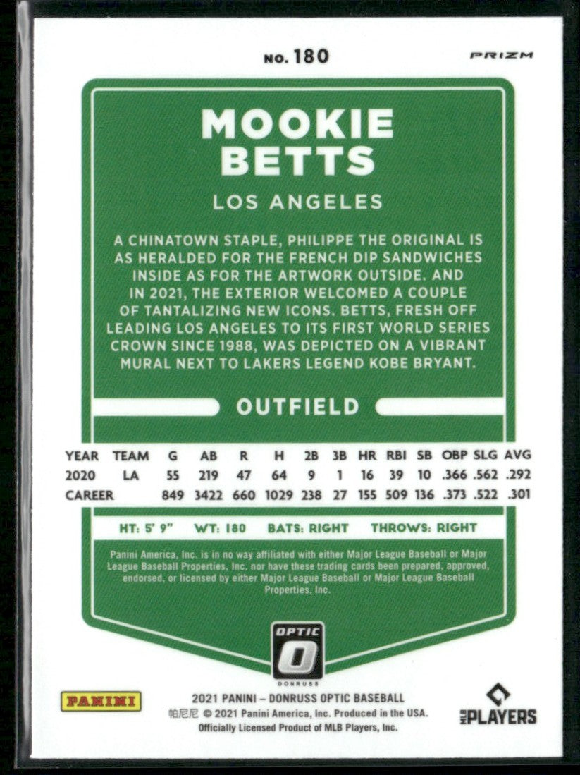 Mookie Betts 2021 Donruss Optic Carolina Blue & White Prizm #180