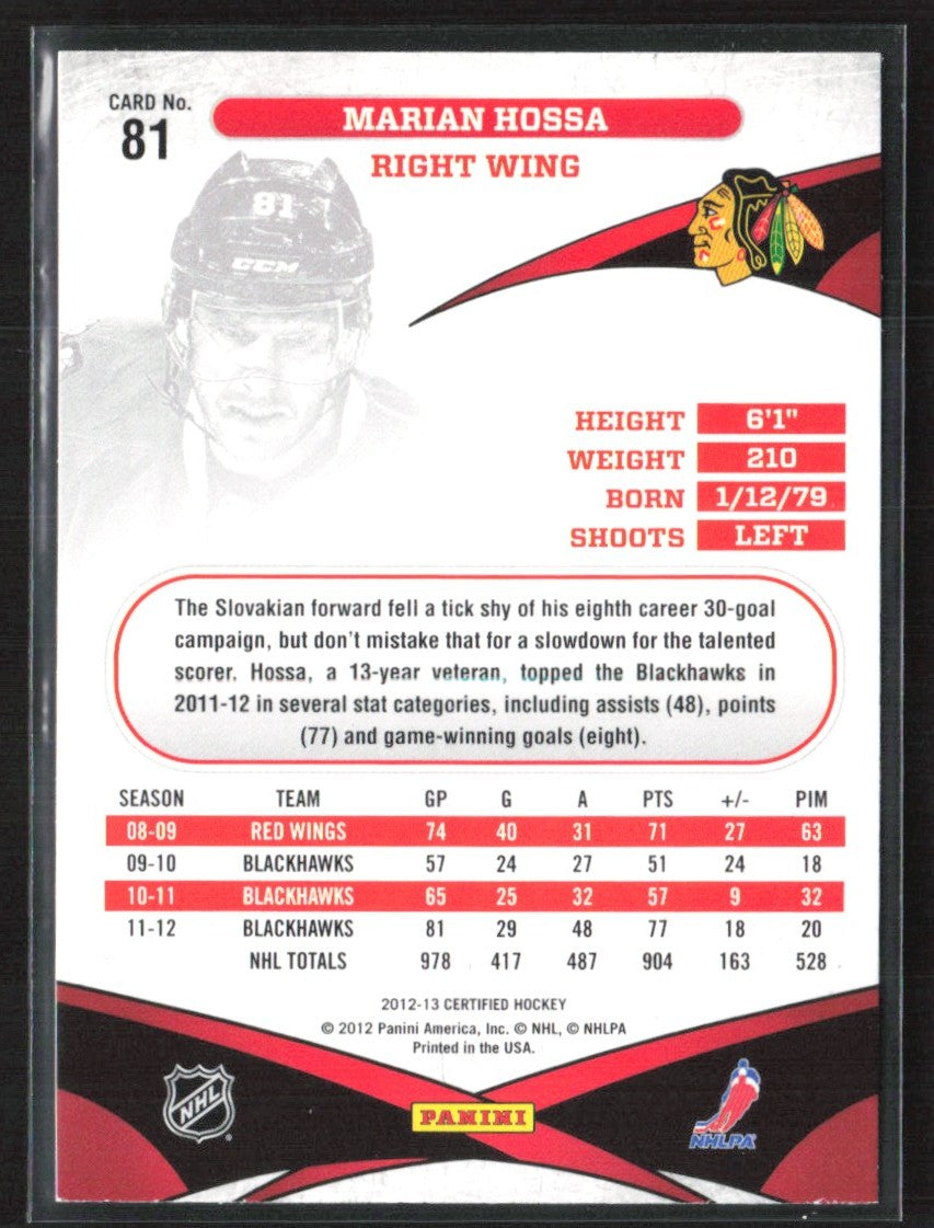 Marian Hossa 2012 Panini Certified Mirror Hot Box #81 Chicago Blackhawks