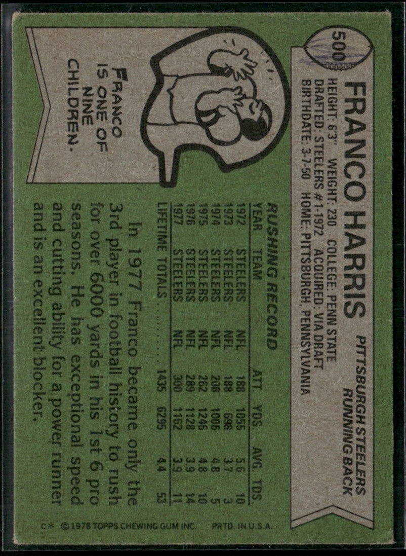 Franco Harris 1978 Topps #500 Pittsburgh Steelers