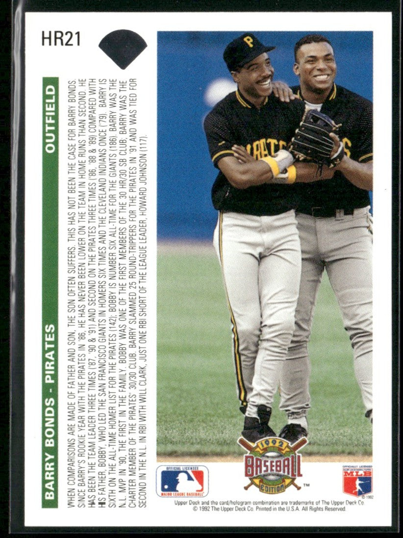 Barry Bonds 1992 Upper Deck Home Run Heroes #HR21 Pittsburgh Pirates