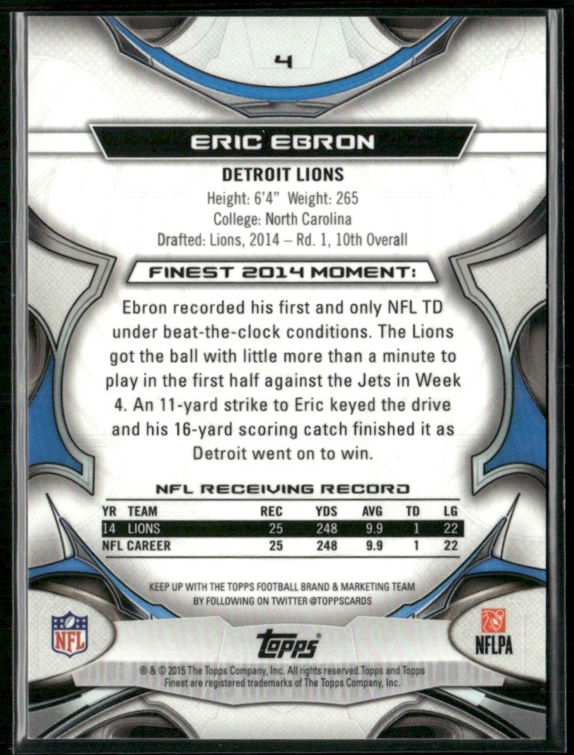 Eric Ebron 2015 Topps Finest Red Refractor /99 #4 Detroit Lions